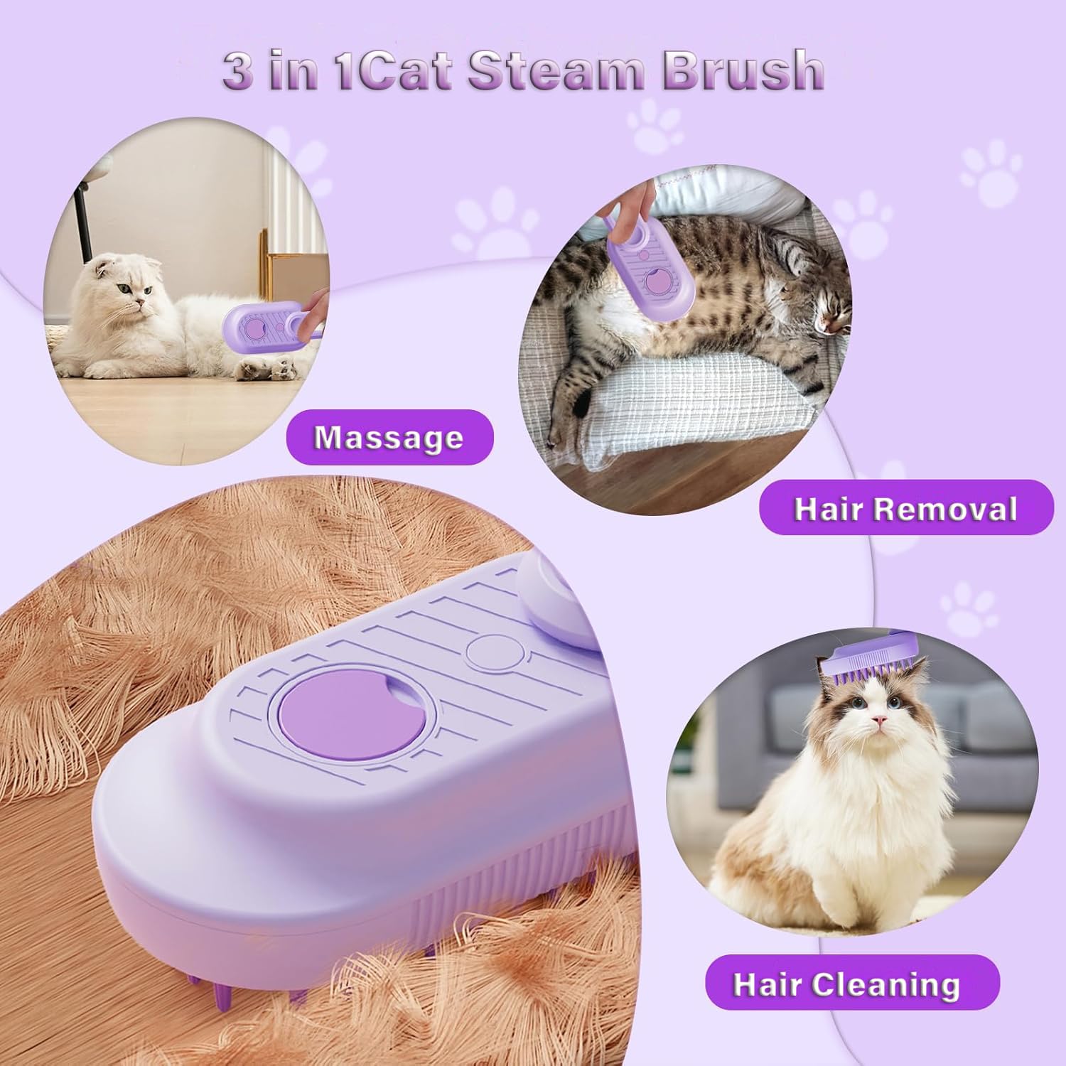 3-in-1 Pet Steam Brush – De-Shedding, Cleaning & Massage Comb for Cats