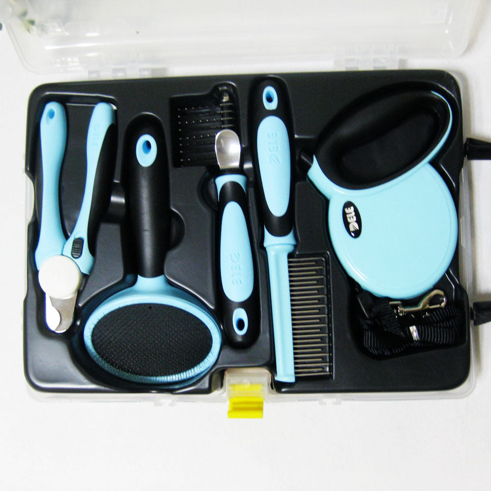 7-in-1 Dog Grooming Kit with Heavy-Duty Leash (30kg Strength) & Storage Box