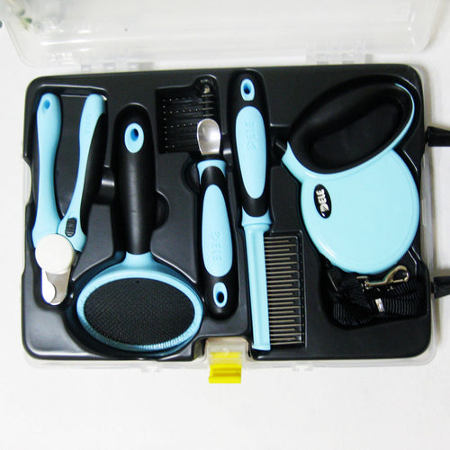 7-in-1 Dog Grooming Kit with Heavy-Duty Leash (30kg Strength) & Storage Box